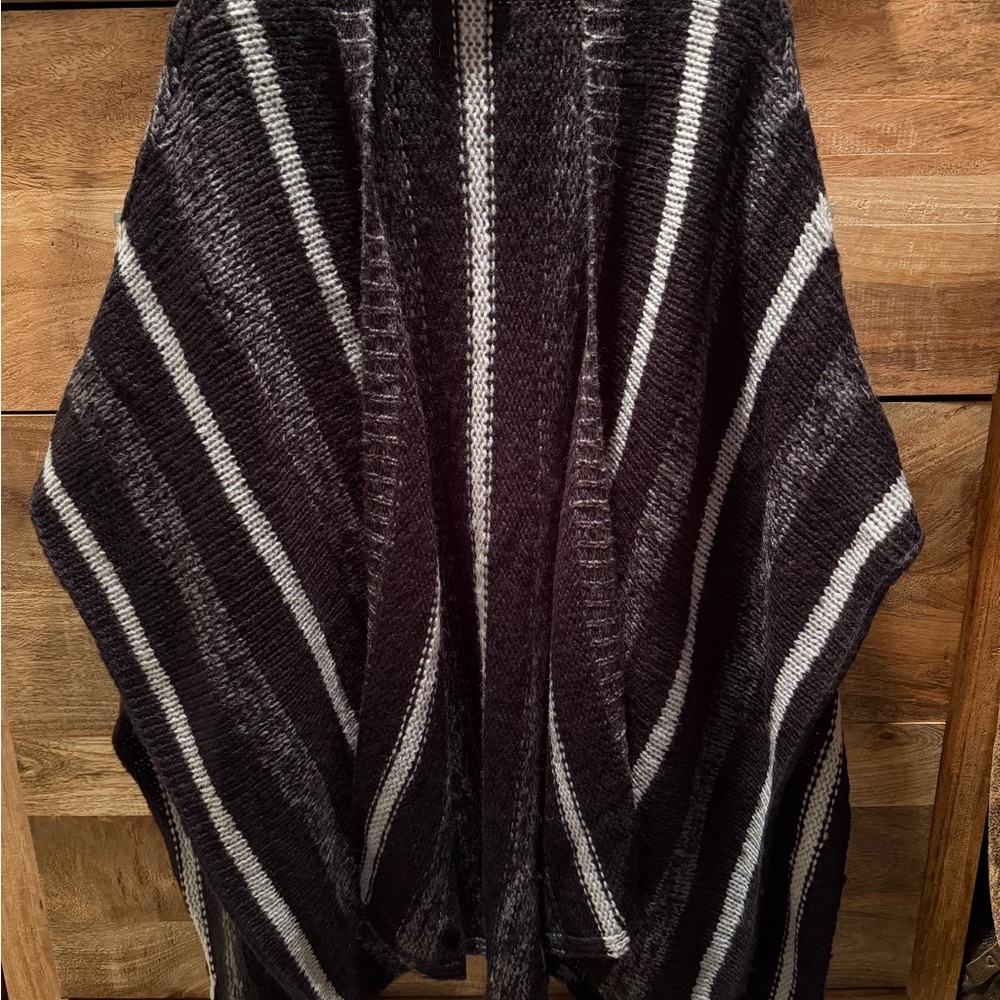 Wooden Ships Knit Black and Gray Striped Poncho